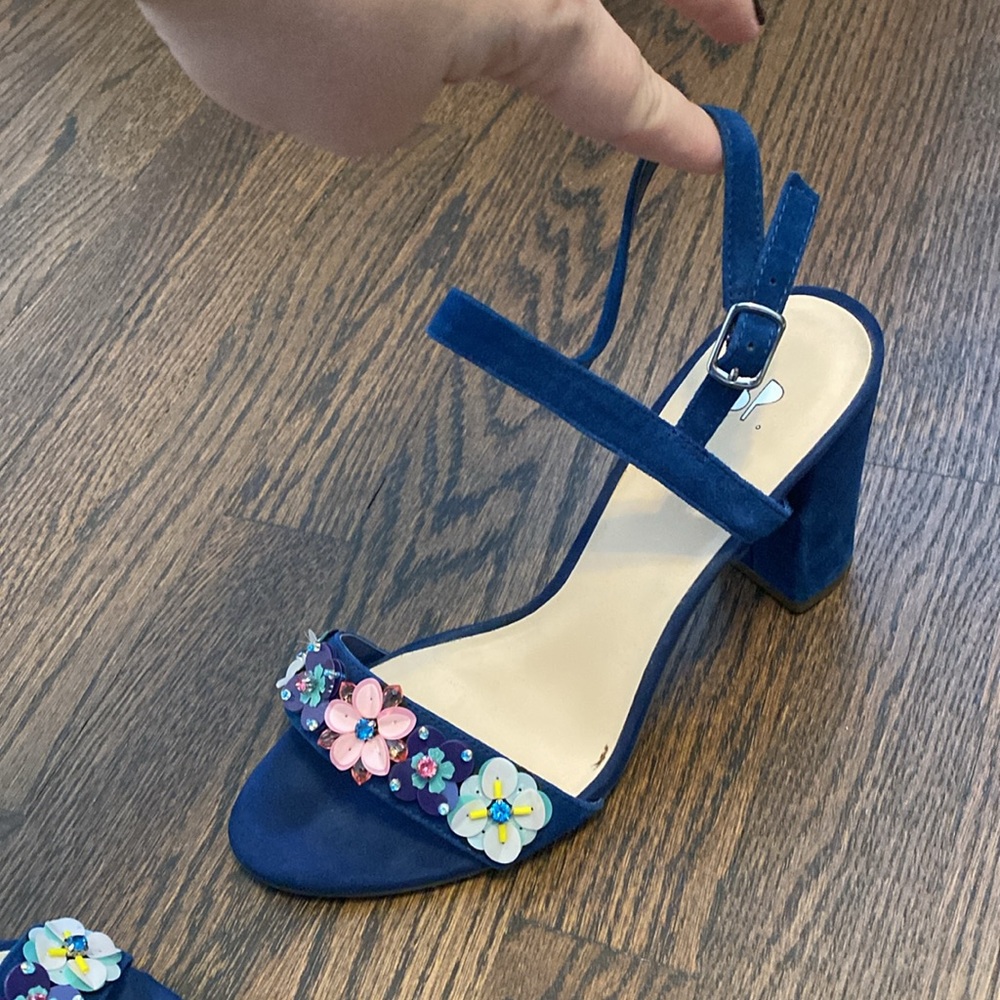 Blue shoes with pink and blue flowers